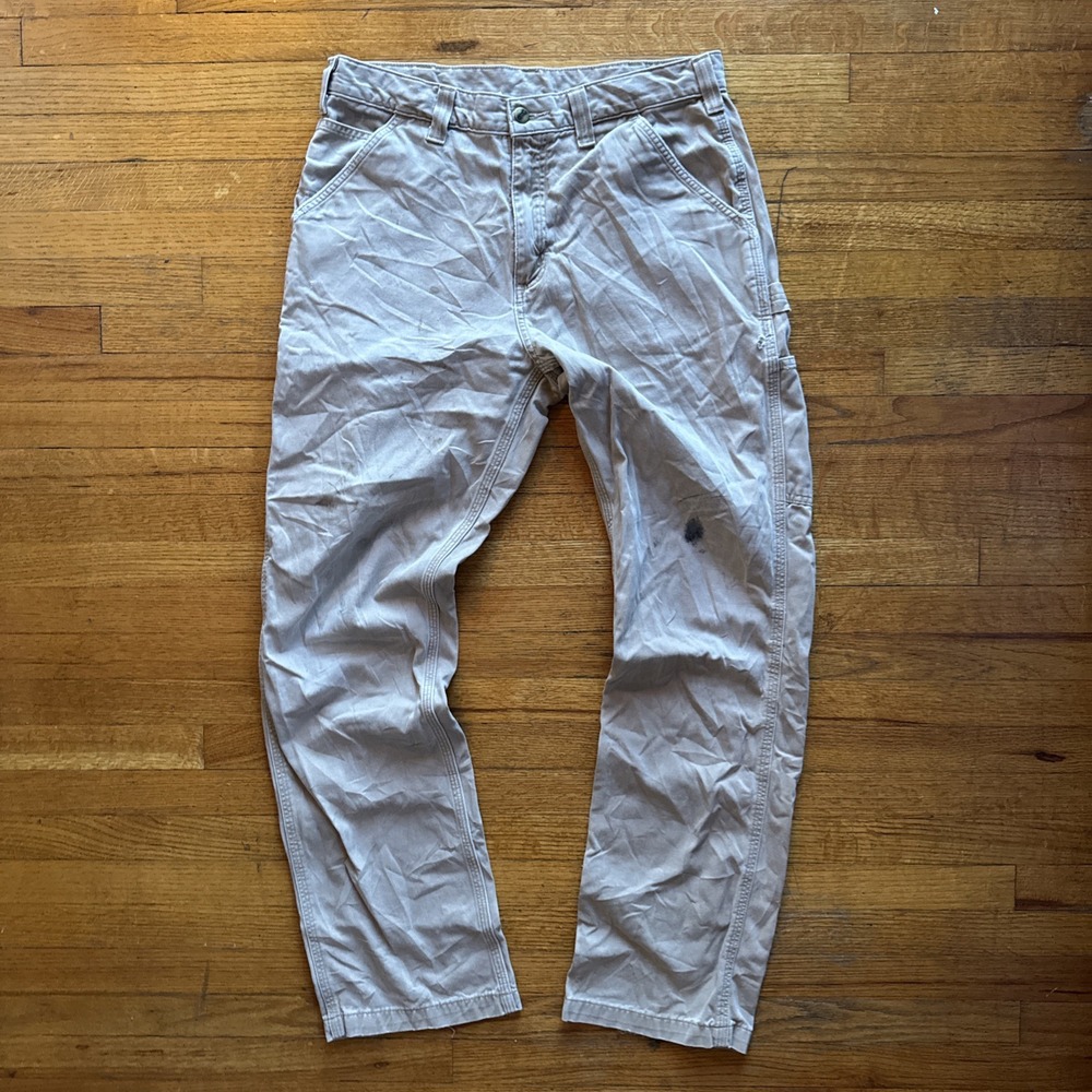 Carhartt Men's Khaki Canvas Work Pants Relaxed Fit Carpenter Utility‎ 34X34